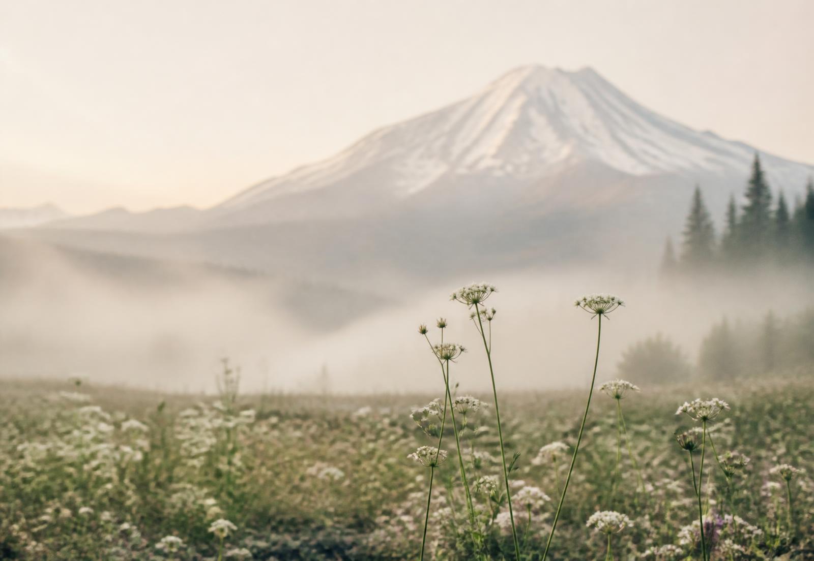 Wildflower meadow beneath Mount Shasta